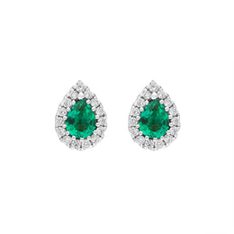 18ct White Gold 0.40ct Emerald Diamond Pear Stud Earrings, FEU-1956.