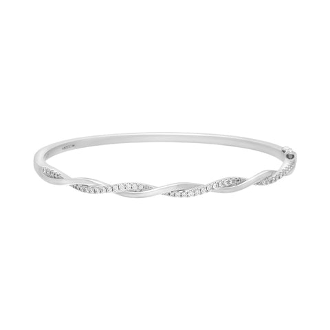 18ct White Gold 0.41ct Diamond Twist Hinged Bangle