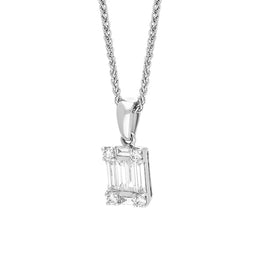 18ct White Gold 0.42ct Diamond Round Brilliant and Emerald Cut Cluster Pendant