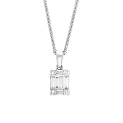 18ct White Gold 0.42ct Diamond Round Brilliant and Emerald Cut Cluster Pendant, FEU-2546.