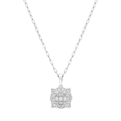 18ct White Gold 0.42ct Diamond Baguette Cut Cluster Pendant, FEU-2490