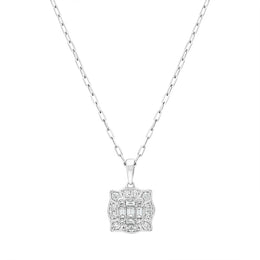 18ct White Gold 0.42ct Diamond Baguette Cut Cluster Pendant, FEU-2490