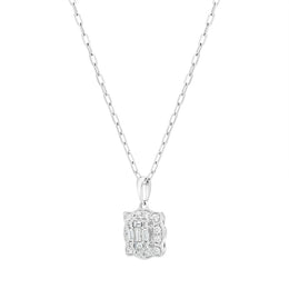 18ct White Gold 0.42ct Diamond Baguette Cut Cluster Pendant