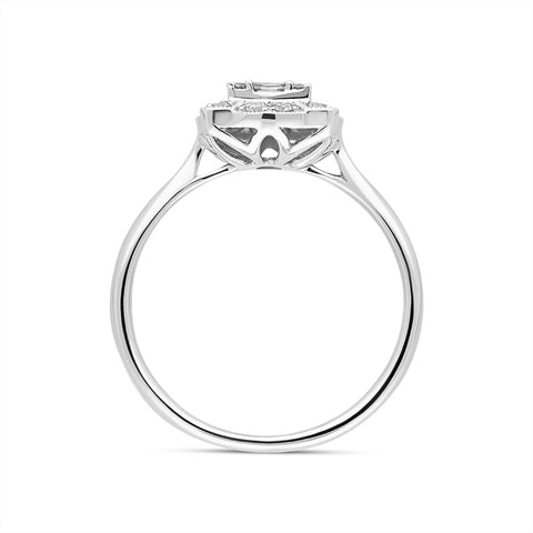 18ct White Gold 0.45ct Diamond Baguette Cut Vintage Style Cluster Ring
