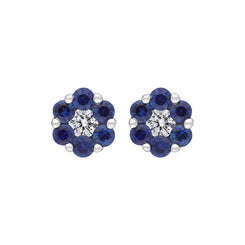 18ct White Gold 0.46ct Sapphire Diamond Floral Cluster Earrings, FEU-1424.