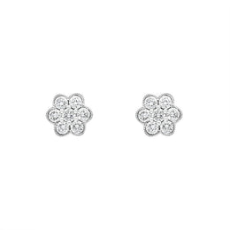 18ct White Gold 0.47ct Diamond Flower Cluster Stud Earrings, FEU-2360.