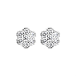 18ct White Gold 0.47ct Diamond Flower Cluster Stud Earrings, FEU-2690.