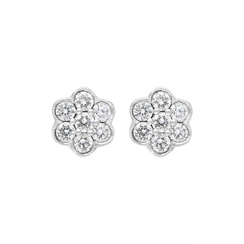 18ct White Gold 0.47ct Diamond Flower Cluster Stud Earrings, FEU-2690.