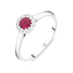 18ct White Gold 0.48ct Ruby Diamond Halo Ring, FEU-2625.