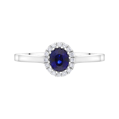 18ct White Gold 0.53ct Sapphire 0.08ct Diamond Oval Cluster Ring