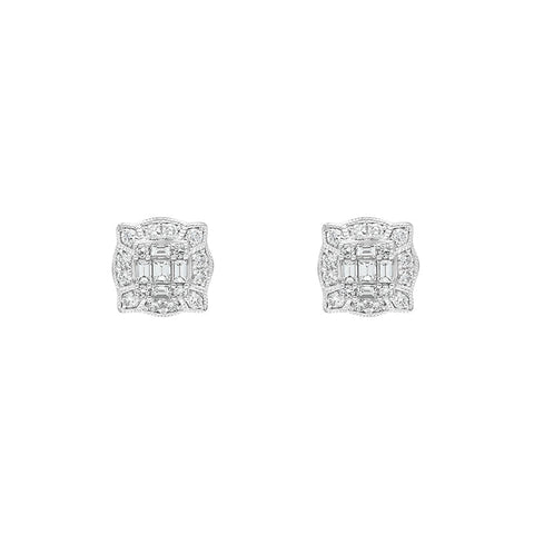 18ct White Gold 0.58ct Diamond Baguette Cut Cluster Stud Earrings, FEU-2491.