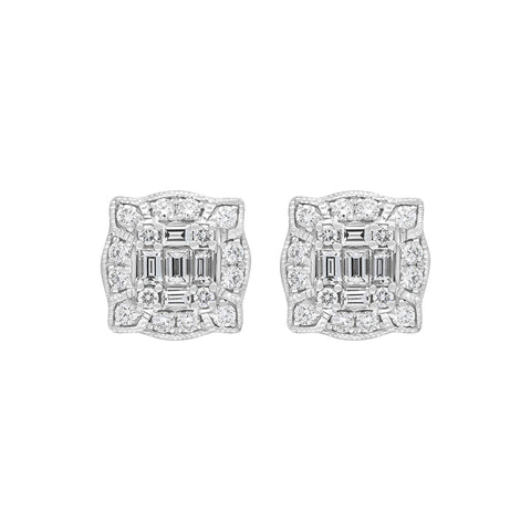 18ct White Gold 0.58ct Diamond Cluster Stud Earrings FEU-2779