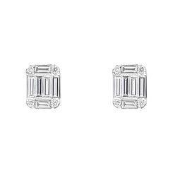 18ct White Gold 0.62ct Diamond Emerald Brilliant Cut Cluster Stud Earrings, FEU-2547.