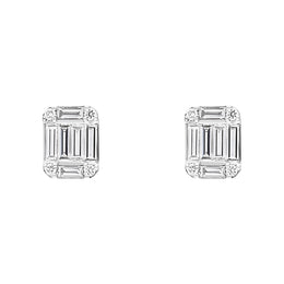 18ct White Gold 0.62ct Diamond Emerald Brilliant Cut Cluster Stud Earrings, FEU-2547.