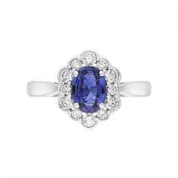 18ct White Gold 0.80ct Sapphire Diamond Oval Cluster Halo Ring