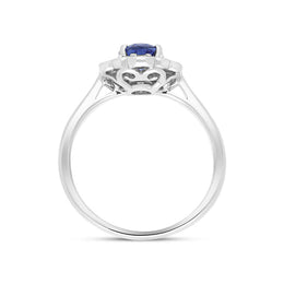 18ct White Gold 0.80ct Sapphire Diamond Oval Cluster Halo Ring