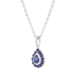 18ct White Gold 0.84ct Sapphire Diamond Cluster Pear Necklace