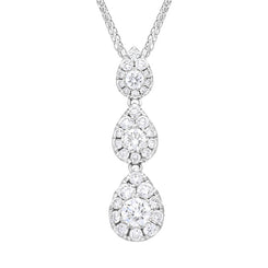 18ct White Gold 0.89ct Diamond Triple Drop Pave Cluster Pendant FEU-2752