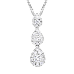 18ct White Gold 0.89ct Diamond Triple Drop Pave Cluster Pendant FEU-2752