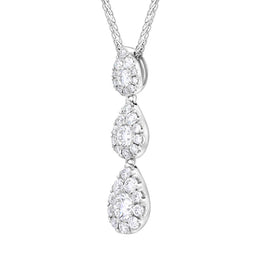 18ct White Gold 0.89ct Diamond Triple Drop Pave Cluster Pendant