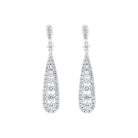 18ct White Gold 0.93ct Diamond Graduated Drop Earrings FEU-2781