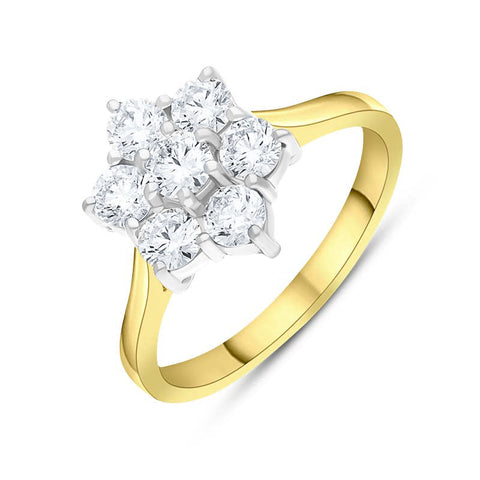 18ct Yellow Gold 1.00ct Diamond Flower Cluster Ring FEU-2699