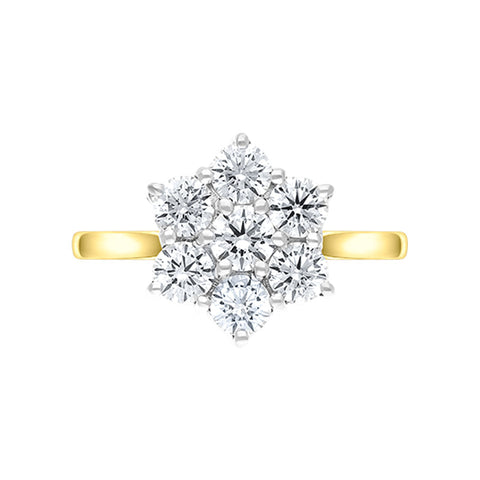 18ct Yellow Gold 1.00ct Diamond Flower Cluster Ring