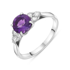 18ct White Gold 1.10ct Amethyst Diamond Cluster Ring FEU-2765