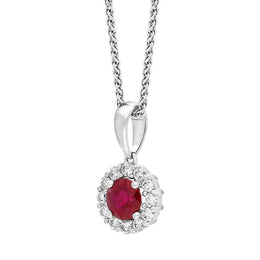 18ct White Gold Ruby Diamond Cluster Necklace
