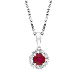 18ct White Gold Ruby Diamond Cluster Necklace