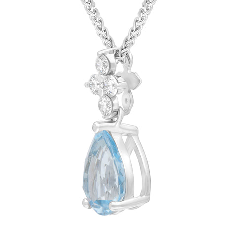 18ct White Gold Aquamarine Diamond Pear Cut Necklace
