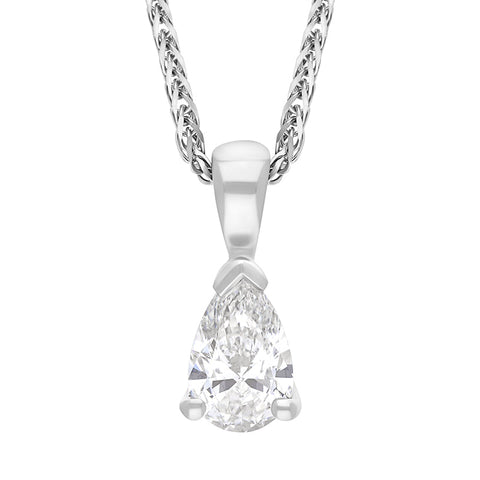 18ct White Gold Diamond GIA Certified Pear Cut Solitaire Pendant FEU-2879