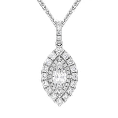 18ct White Gold Diamond Marquise Cut Two Row Cluster Pendant Necklace