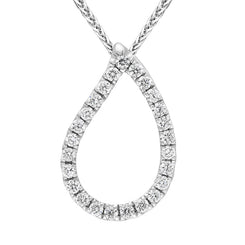 18ct White Gold Diamond Open Pear Shaped Pendant Necklace FEU-2756