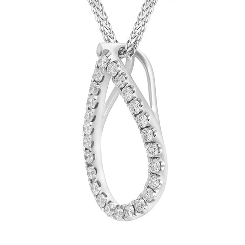 18ct White Gold Diamond Open Pear Shaped Pendant Necklace