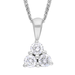 18ct White Gold Diamond Three Stone Pendant Necklace FEU-2876