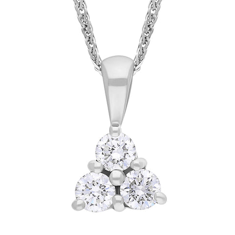 18ct White Gold Diamond Three Stone Pendant Necklace FEU-2876