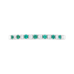 18ct White Gold Emerald Diamond Castle Set Half Eternity Ring
