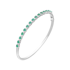 18ct White Gold Emerald Diamond Hinged Bangle FEU-2831