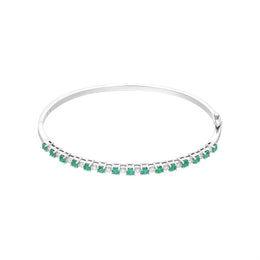 18ct White Gold Emerald Diamond Hinged Bangle