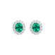 18ct White Gold Emerald Diamond Oval Cluster Stud Earrings, FEU-2613.