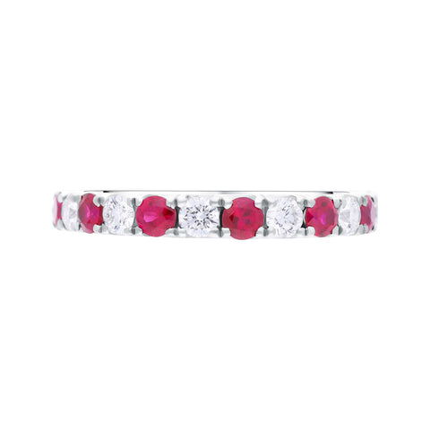 18ct White Gold Ruby Diamond Castle Claw Set Half Eternity Ring