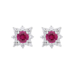 18ct White Gold Ruby Diamond Cluster Star Stud Earrings