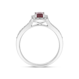 18ct White Gold Ruby Diamond Emerald Cut Shoulder Set Cluster Ring, FEU-1225_3