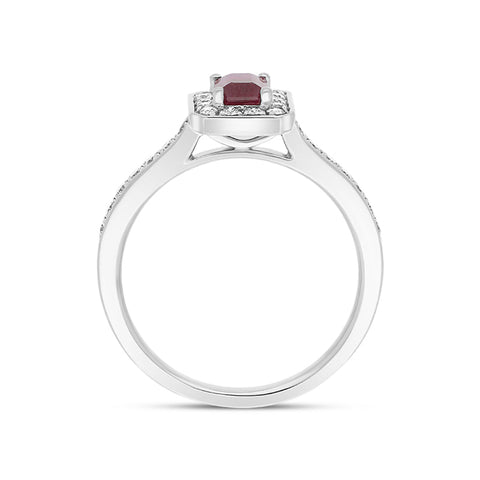 18ct White Gold Ruby Diamond Emerald Cut Shoulder Set Cluster Ring, FEU-1225_3