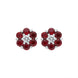 18ct White Gold Ruby Diamond Flower Stud Earrings, FEU-2623.
