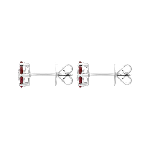 18ct White Gold Ruby Diamond Flower Stud Earrings