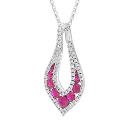 18ct White Gold Ruby Diamond Open Teardrop Pendant Necklace