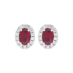 18ct White Gold Ruby Diamond Oval Cluster Stud Earrings FEU-2825