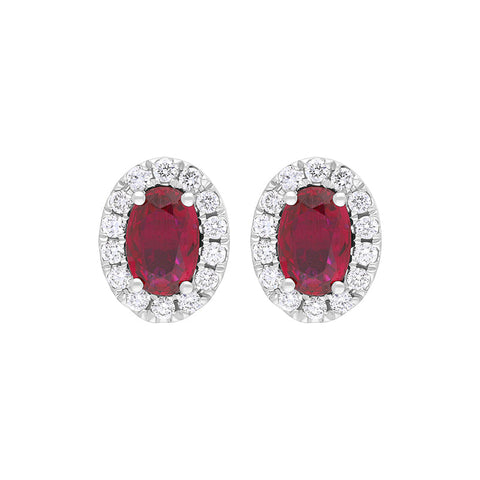 18ct White Gold Ruby Diamond Oval Cluster Stud Earrings FEU-2825